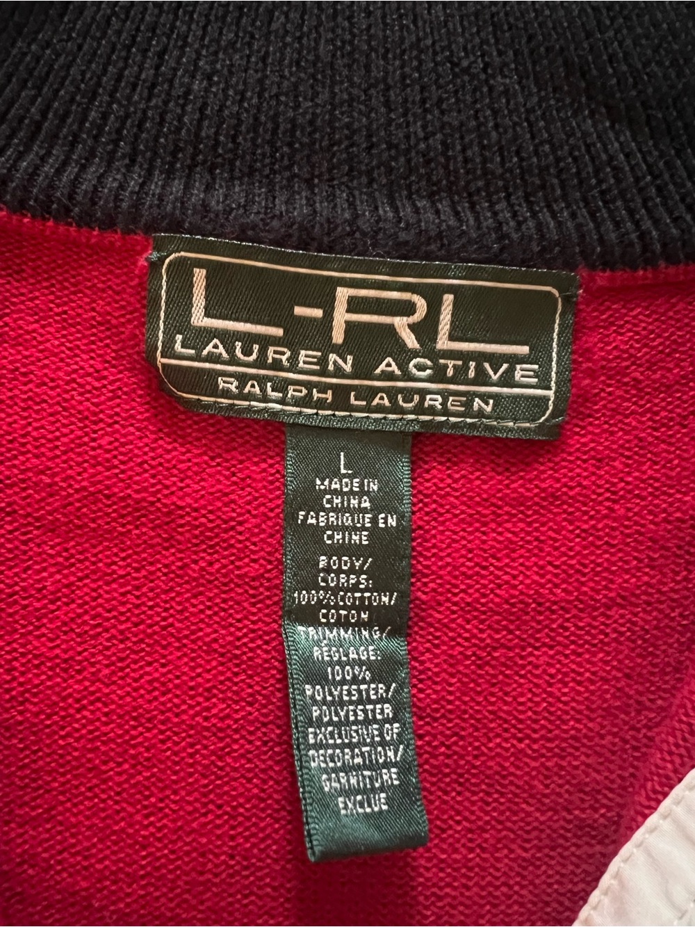 Vintage Ralph Lauren Red Half‑Zip Turtleneck with Black Shoulder Panels size L - Picture 5 of 5